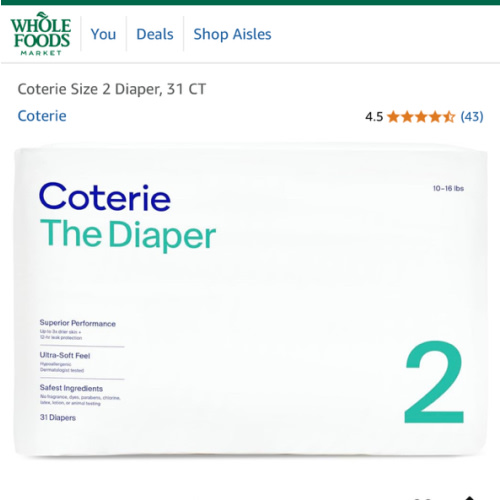 Coterie Size 2 Diaper, 31 CT