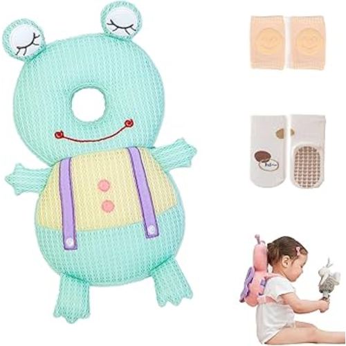 Baby Walker Head Protector Backpack Wear,Toddler Adjustable Baby Head Protection Backpack for Safety Baby Learning Walking Crawling (Frogs)