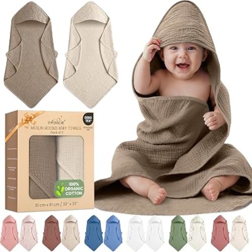 100% Organic Cotton 2 PK Muslin Baby Hooded Towel Toddler 81x81 cm