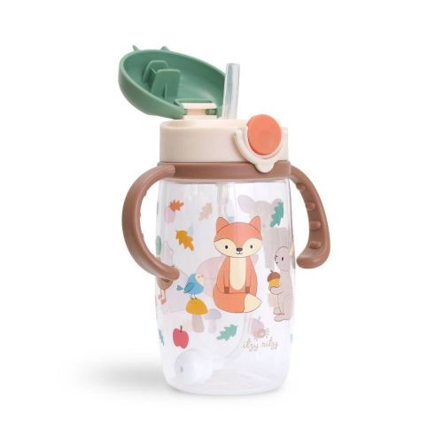 Itzy Ritzy 13oz Polypropylene Silicone Sips Toddler Water Bottle with Weighted Straw and Leak-Resistant Lid BPA-Free - Woodland