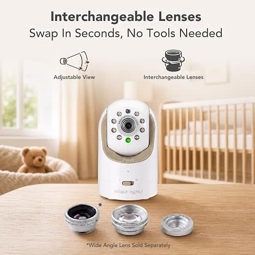 Infant Optics DXR-8 PRO - Patented Active Noise Reduction (ANR), 5” HD Video Baby Monitor with 1 Camera, No WiFi, Hack-Proof,Pan Tilt Zoom, Interchangeable Lens