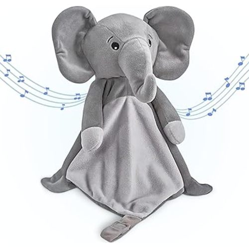 Love By Emi Baby Music Lovey Grey Elephant, Baby Sleep Soother for Crib & Cuddle Bedtime, White Noise with a Heartbeat & Lullaby, Plush Sound Toy, Stuffed Animal for Newborns, Infants & Toddlers