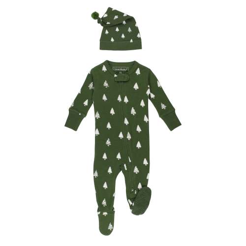 Frosty Pine | Holiday Thermal Zipper Footie & Cap Set