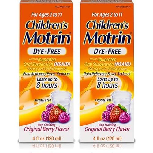 Motrin Ibuprofen, 100mg, Oral Suspension | For Kids | Berry Flavored | 4 fl. oz | Pack of 2