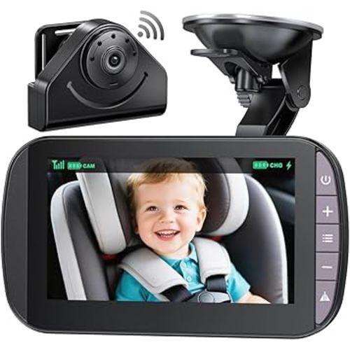 Wireless Baby Car Camera Monitor – 4.3 Inch Display with 360° Rotating Rear Facing Car Seat Cameras, 1080P HD Night Vision IR-Cut, USB & Battery Powered Backseat Baby Monitor for Infant Toddler