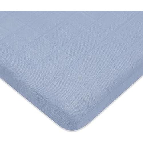 Babyletto 100% Organic Cotton All-Stages Midi Crib Sheet, GOTS-Certified, Fitted 360°, Ultra-Soft and Breathable Muslin - Dewdrop Blue