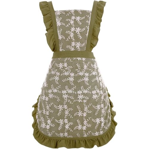 Vintage Pinafore Apron Dress for Women with Pockets Cute Floral Chef Aprons for Kitchen Cooking Baking Gardening