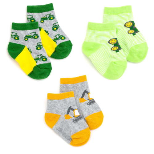 John Deere Baby Boys' Non-Slip Grip 3-Pack Ankle Socks Gray Green Yellow