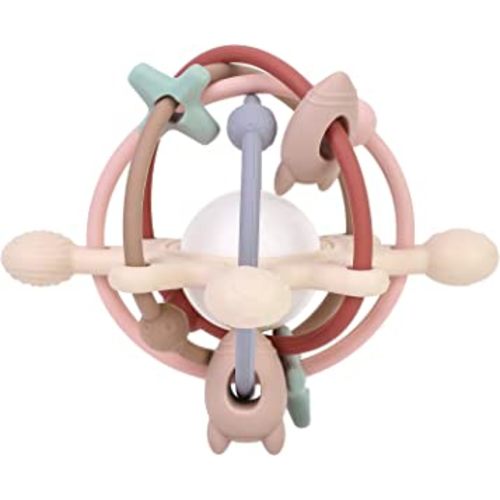 Baby Teething Toy for Babies 3-12 Months, Silicone Baby Teether Toys with Rattle, Rattle Sensory Teether Toy, Baby Chew Toys for Teething Relief, BPA Free, Beige