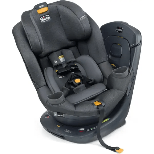 Chicco Fit360 ClearTex Rotating Convertible Car Seat with 360 Degree Rotation for Rear-Facing and Forward-Facing, LeverLock Self-Tensioning Lock System | Carbon/Grey