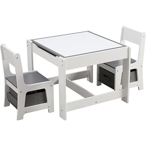Kids Table and Chair Set, 3 in 1 Children Activity Table with Storage Drawer, 2 in 1 Tabletop Removable Blackboard for Crafts, Arts, Drawing, Reading, Toddler Table and Chair Set for Boys & Girls