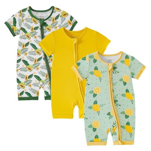OPAWO Bamboo Baby Pajamas 3 Pack, Double Zipper Bamboo Sleepers for Baby Boy Girl Romper, Toddler Summer Clothes Outfit 0-24M