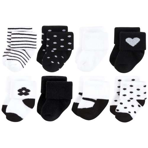Hudson Baby Cotton Rich Newborn and Terry Socks 8-Pack, Black Flower