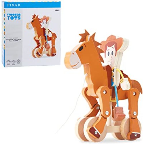 Disney Pixar Wooden Pull-Along Toy Story Woody & Bullseye, Kids Toys Ages 18 Month, Amazon Exclusive by Just Play