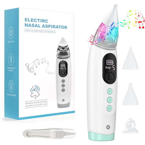 CshidWorld Electric Baby Nasal Aspirator, USB Rechargeable Nose Cleaner, 5 Suction Modes, Music and LED Light
