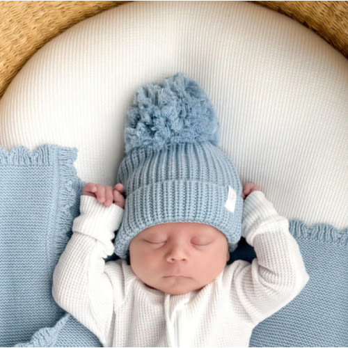 Knitted Pom Beanie | Blue