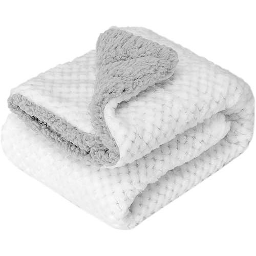 Fuzzy Sherpa Reversible Blanket for Baby, Soft Warm Cozy Coral Fleece Toddler, Infant or Newborn Reversible Blanket for Crib, Stroller, Travel, 30”×40”, Cream