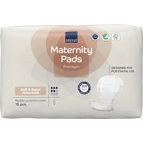 Abena Premium Maternity Pads for Postpartum and After-Delivery Incontinence, Super Absorption, Soft Disposable Pads - 15 Count