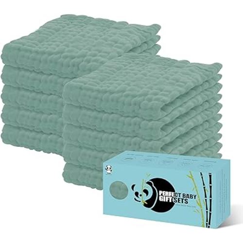 HIPHOP PANDA 10 Pack 6-Layers Muslin Burp Cloths Large - Durable 100% Cotton - Baby Essentials Extra Absorbent and Soft Boys & Girls Rags for Newborn Registry (Green, 20" X10")