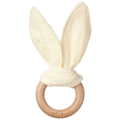 Crinkle Bunny Ears Wooden Teether