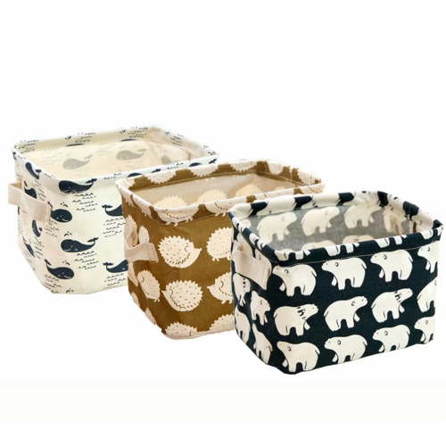 Orino Small Canvas Storage Bins Collapsible Fabric Shelf Organizer with Handles, Animal Style, Set of 3