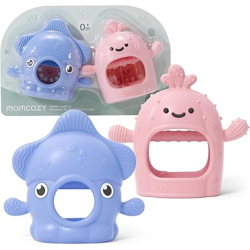 2 Pack Teething Toys, Food Grade Silicone Baby Teethers for 0–12 Months (Blue & Pink)
