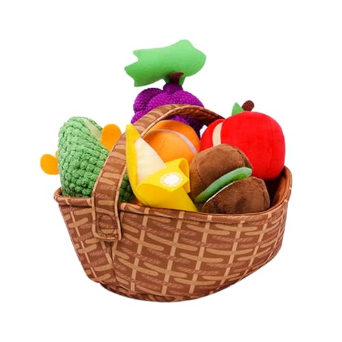 Toddler Pretend Play Food Toy 12M+, Soft Plush Baby Montessori Fruit Basket, Kid Sensory Kitchen Grocery Playset Early Educational Gift for 1 2 3 Year Infant Boy Girl