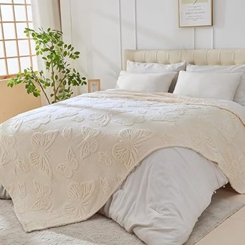 Throw Blankets with Butterfly,Soft Warm Blankets for Lover Mom Father Friends Gifts Pets,Lightweight Fuzzy Blanket for Couch Sofa Bed(Beige,60"x80")