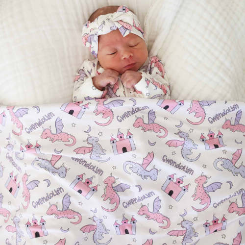 Dragon Adventure Personalized Swaddle Blanket | Pink