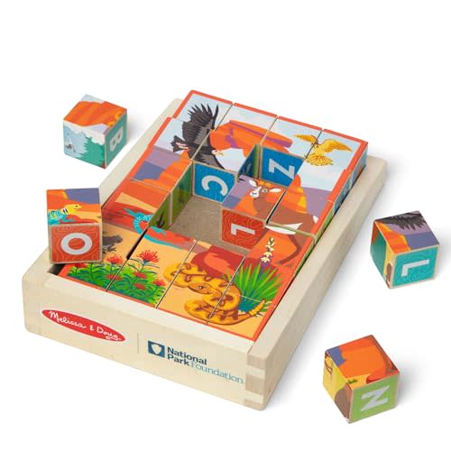 Melissa & Doug National Parks Alphabet & Animals 24-Piece Cube Puzzle (Everglades, Arches, Yellowstone) - FSC Certified