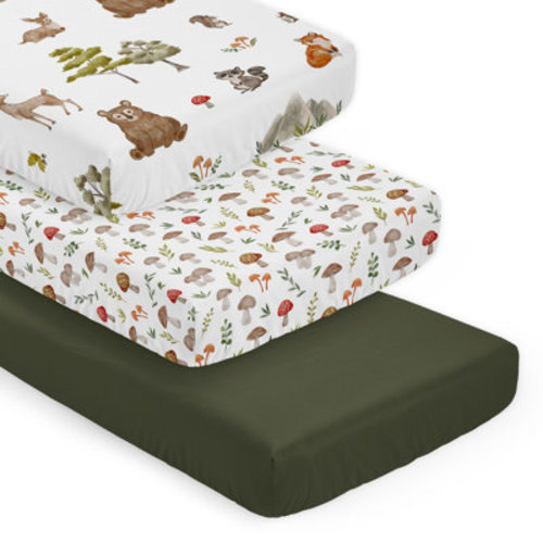 Watercolor Woodland Forest Animals 3 Pack Fitted Crib Sheets by Sweet Jojo Designs | Wayfair