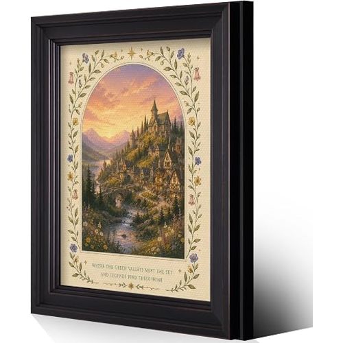 Framed Literature Book Quote Canvas Wall Art, Fantasy Bookish Poster Book Lover Gift, Whimsical Terrasen Mountain Floral Meadow Castle Landscape Print for Library Home Reading Nook 16x24in