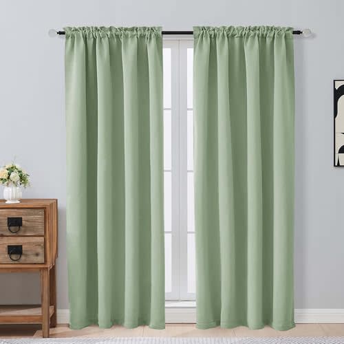 Light Green Blackout Curtains for Girls Room 72 Inch Length 2 Panels Set, Thermal Insulated Curtains for Living Room Nursery, Rod Pocket Window Drapes for Patio French Door Front Door, 2x40Wx72L
