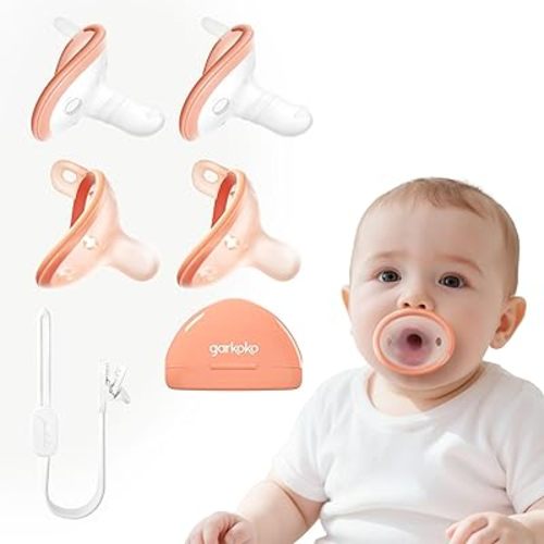 Garkoko Pacifiers Gift Set, 4-Pack with Clip & Case, for Newborn 0-3M & Baby 3-6M, Breastlike & Thumb Shape, Non-Touch Face, Food-Grade Silicone