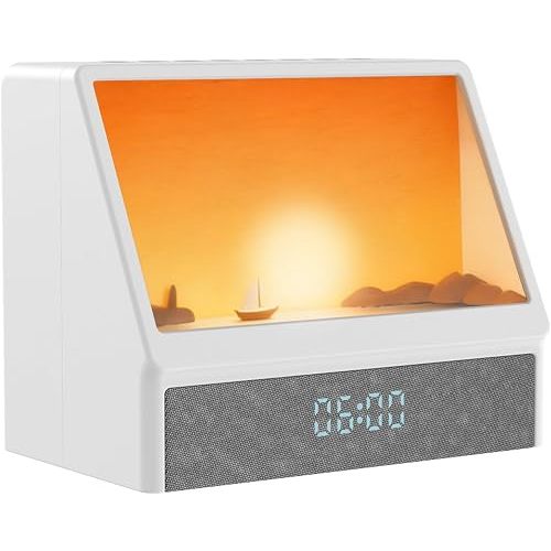 Flymiro Sunrise Alarm Clock, White Noise Machine Lamp, Wake Up Light with 12 Sounds, Sleep Aid,Dimmable Clock for Adults Kids Bedroom,Bluetooth Speaker