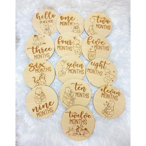 Pooh Bear Baby Milestone Circle Photo Props |Winnie the Pooh| Baby Props| Newborns| Baby Circles| Laser Engraved| Set of 13