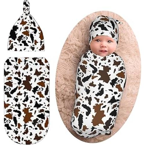 Western Cow Print Swaddle Blankets Newborn Receiving Blanket Baby Swaddle Wrap Soft Sleeping Clothes for Baby Girls Boys