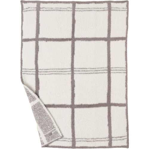Barefoot Dreams CozyChic Grid Plaid Stroller Blanket, 30" X 40 (Cream/Beach Rock)