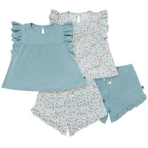 Modern Moments™ by Gerber Toddler Girls' 4-Piece Flutter Sleeve Top and Shorts Set, Lt Sky Vine Floral, 2T