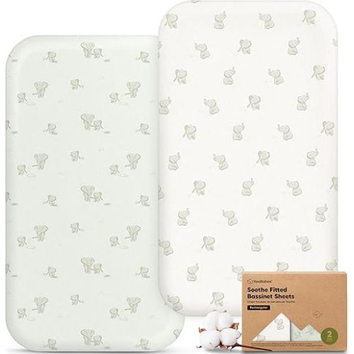 2-Pack Organic Bassinet Sheets for Boys, Girls - 100% Cotton Rectangle Baby Bassinet Mattress Sheets Compatible with Baby Delight Dreamer Bedside Sleeper 32"x21", Soft & Breathable (Elly)