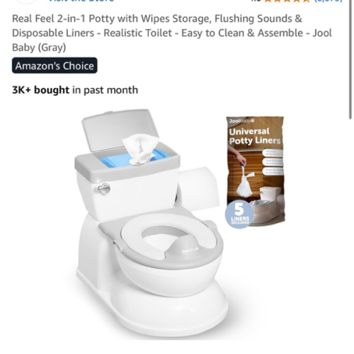 Real Feel 2-in-1 Potty with Wipes Storage, Flushing Sounds & Disposable Liners - Realistic Toilet - Easy to Clean & Assemble - Jool Baby (Gray)
