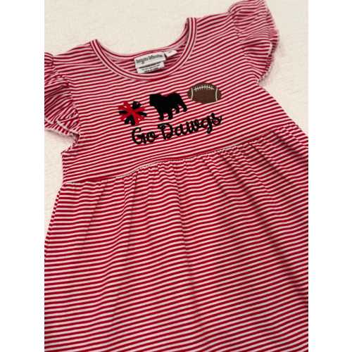 Georgia Girls Football Dress: Embroidered Red Stripe, College Game Day. Go Dawgs