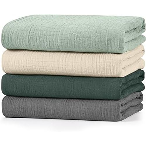 Muslin Swaddle Blankets for Baby Girls and Boys, 4 Pack Breathable and Skin-Friendly Newborn Receiving Blanket, 100% Cotton Swaddle Wrap, Essentials Infant Shower Items, Toddler Gift