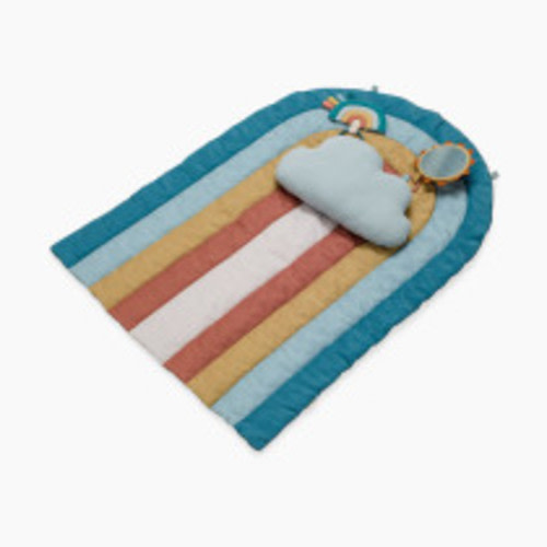 Itzy Ritzy Baby Tummy Time Play Mat, Includes Cloud-Shaped Bolster, Mirror & Crinkle Sound Toy - Tummy Time Mat for Babies 0 Months and Up (Rainbow)