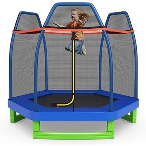 Giantex 7 Ft Trampoline for Kids, Heavy Duty Steel Frame Small Mini Toddler Trampoline, Great Gifts for Boys Girls, Outdoor Indoor Kids Trampoline with Net, for Age 3-8