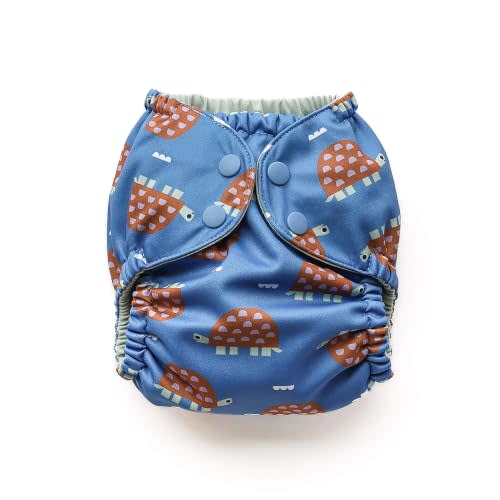 Esembly Cloth Diaper Cover - Reusable Swim Diaper, Waterproof, Breathable - Adjustable Outer Layer Over Absorbent Inner for Blowout Protection - Turtles, Size 1 (7-17lbs)