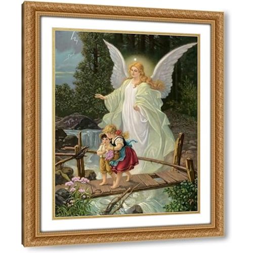 Guardian Angel titled Anonymous 15x17 Gold Ornate Framed, Double Matted Museum Art Print