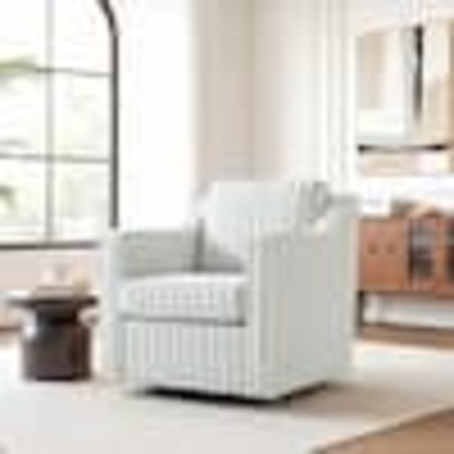 Uixe Pinstripe Light Blue Linen Upholstered Swivel Accent Barrel Chair(Set of 1) FOP-CH0064-PSQL