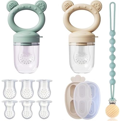 4 Pack Stylish Anti-Drop Baby Fruit Feeder & Breastmilk Popsicle Molds for Teething with Lids, The Perfect Food Feeder, Teether Pacifier, Easy-to-Clean Silicone Feeder Teethers, Extra Silicone Clips
