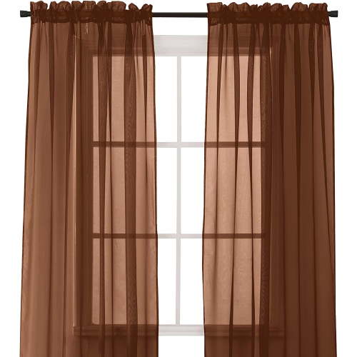 Semi-Sheer Window Treatment - 2 Piece Curtain Set with 2 inch Rod Pocket - Solid Sheer Curtain Drapes for Living Room, Bedroom, 40" X 84", Brown